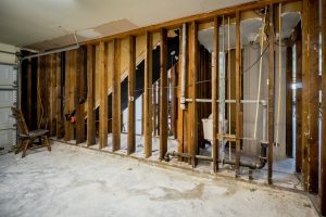 Bare walls after flood damage.